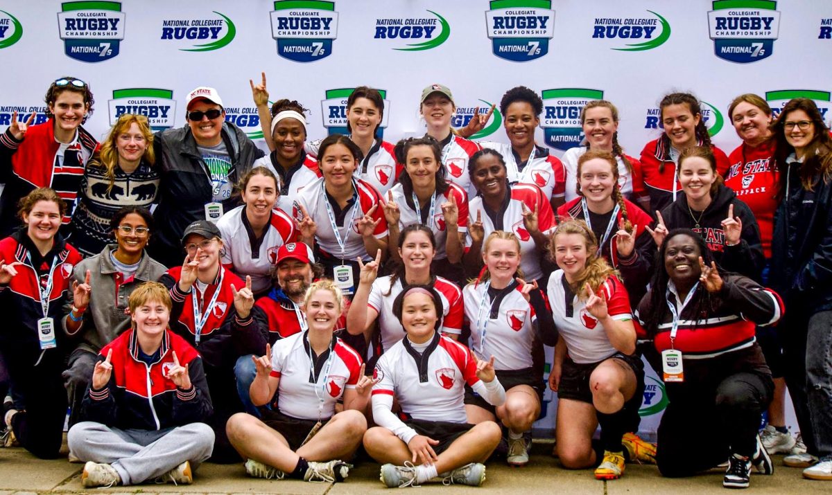 NC State's Women Club Rugby team poses at the Collegiate Rugby Championship National 7s at the Maryland SoccerPlex in Boyds, Maryland on Sunday, April 26th. 