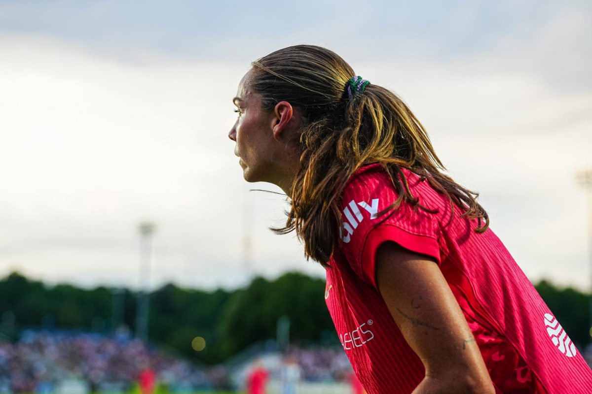 Courage midfielder Ashley Sanchez looks for her teammates during the game between North Carolina Courage and Chicago Stars FC at WakeMed Soccer Park on Saturday, May 16, 2026. Courage beat Chicago 4-0.