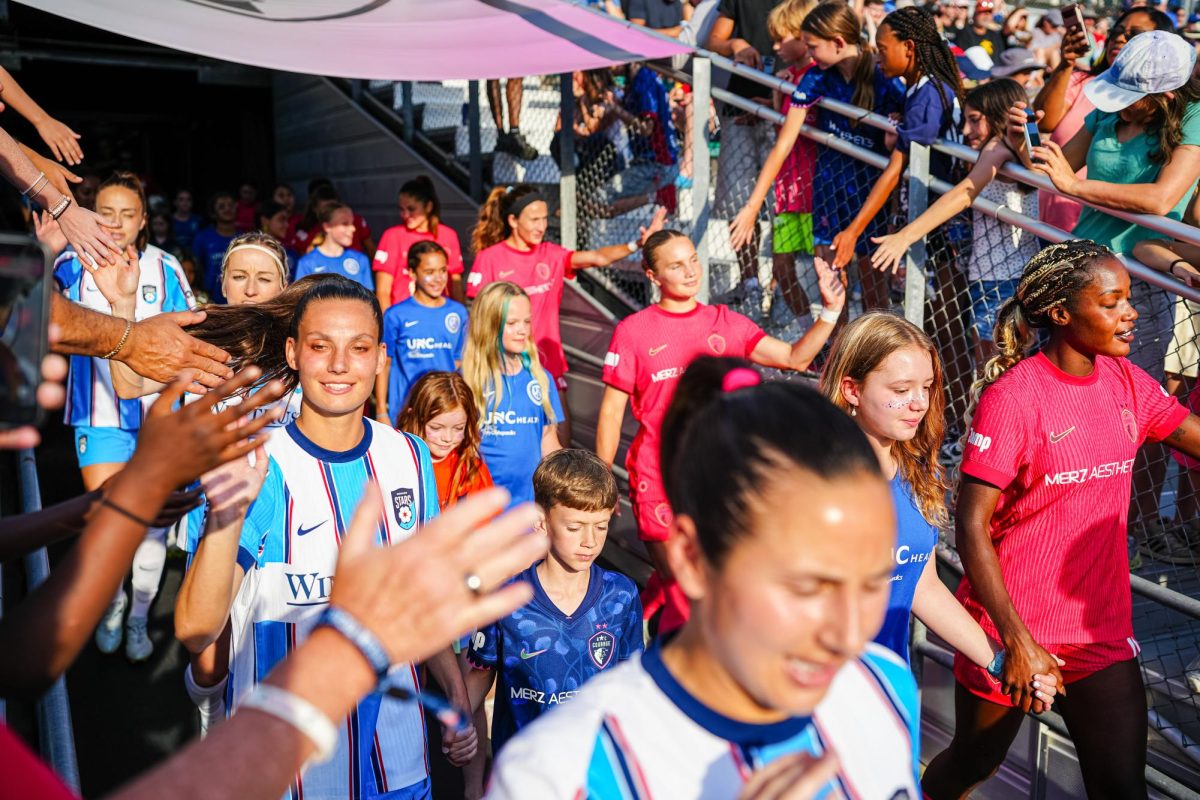 Courage and Chicago walk out and greet fans before the game between North Carolina Courage and Chicago Stars FC at WakeMed Soccer Park on Saturday, May 16, 2026. Courage beat Chicago 4-0.