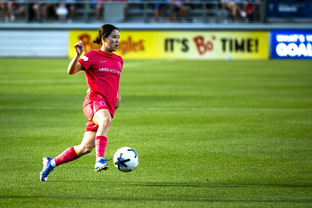 Courage midfielder Manaka Matsukubo controls the ball during the game against the Chicago Stars in First Horizon Stadium at WakeMed Soccer Park on Saturday, May 16, 2026. The Courage defeated the Stars 4-0.