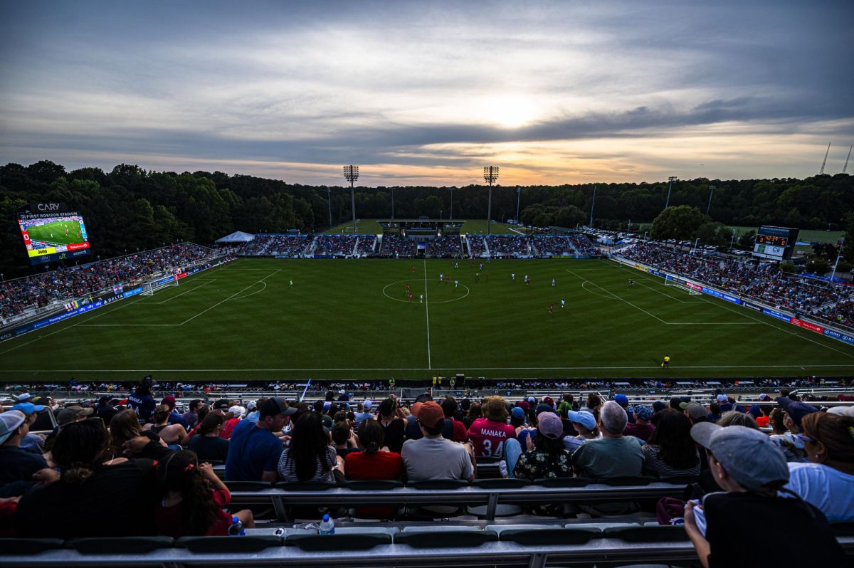 Fans pack the stands during the game between Chicago Stars FC and NC Courage FC in First Horizon Stadium at WakeMed Soccer Park on Saturday, May 16, 2026. The Courage defeated the Stars 4-0.