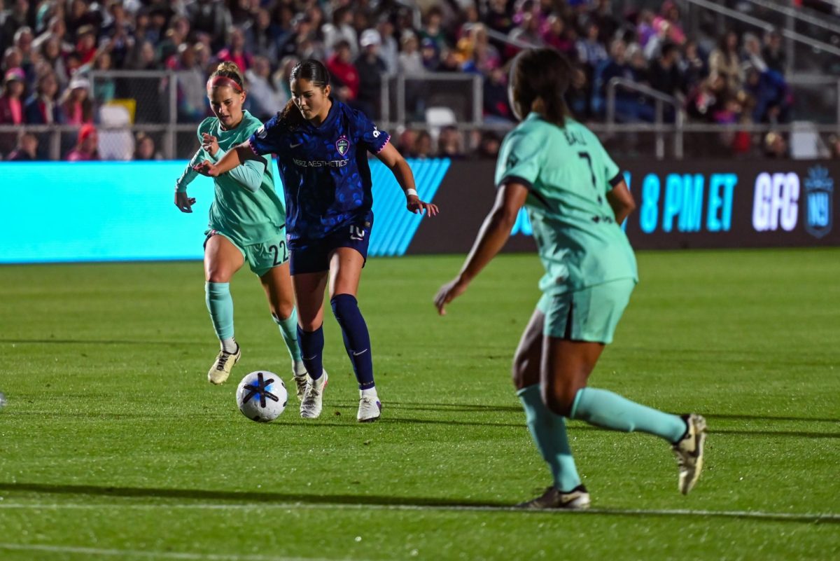Midfielder Riley Jackson dribbles the ball during the game between the North Carolina Courage and Kansas City Current at First Horizon Stadium on Saturday, May. 2, 2026. This was Jackson's 50th NWSL Cap, making her the fourth youngest player in the NWSL to achieve the milestone. Courage fell to the Current 2-1.