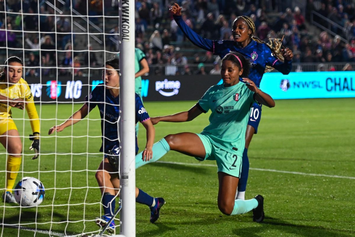 Midfielder Manaka Matsukubo walks the ball into the net during the game between the North Carolina Courage and Kansas City Current at First Horizon Stadium on Saturday, May. 2, 2026. There were 10,031 people in attendance, ranking third overall in club history. Courage fell to the Current 2-1.