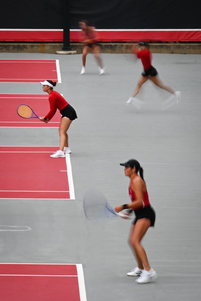 Junior Jasmine Conway, freshman Lavinia Tanasie, senior Anna Zyryanova, and sophomore Mia Slama compete during the match against UCF in the second round of the NCAA Womens Tennis Championship at J.W. Isenhour Tennis Center on Saturday, May 2, 2026. The Wolfpack defeated the Knights 4-0.