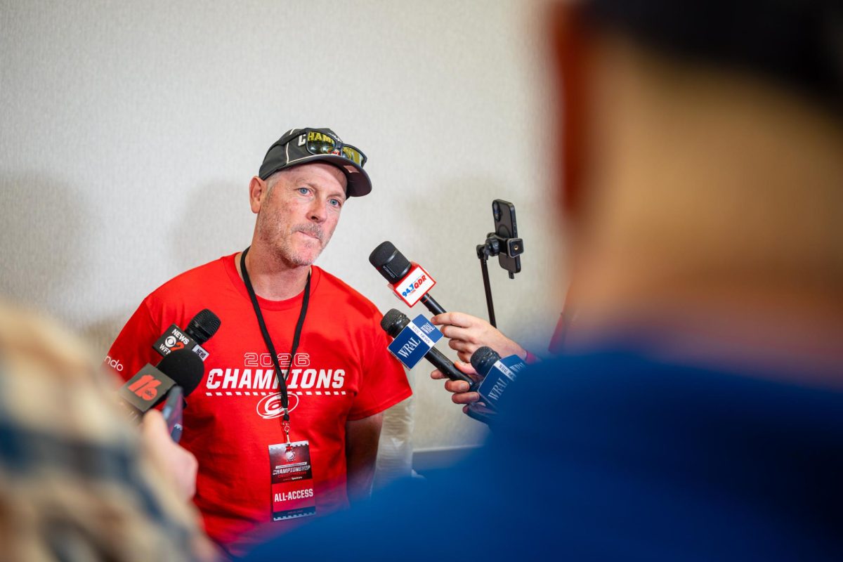 Hurricanes owner Tom Dundon speaks with the media during the Canes Stanley Cup parade at Downtown Raleigh on Saturday, June 20, 2026. The victory celebration marked the franchise’s second league title in history and its first in 20 years.