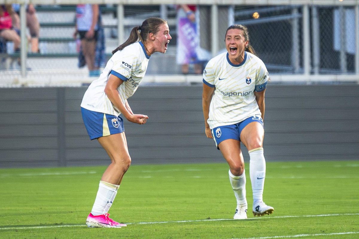 Midfielder Sally Menti (17) celebrates after scoring the opening goal of the game against NC Courage FC in First Horizon Stadium at WakeMed Soccer Park on Saturday, July 4, 2026. NC Courage FC defeated Seattle Reign FC 3-1.