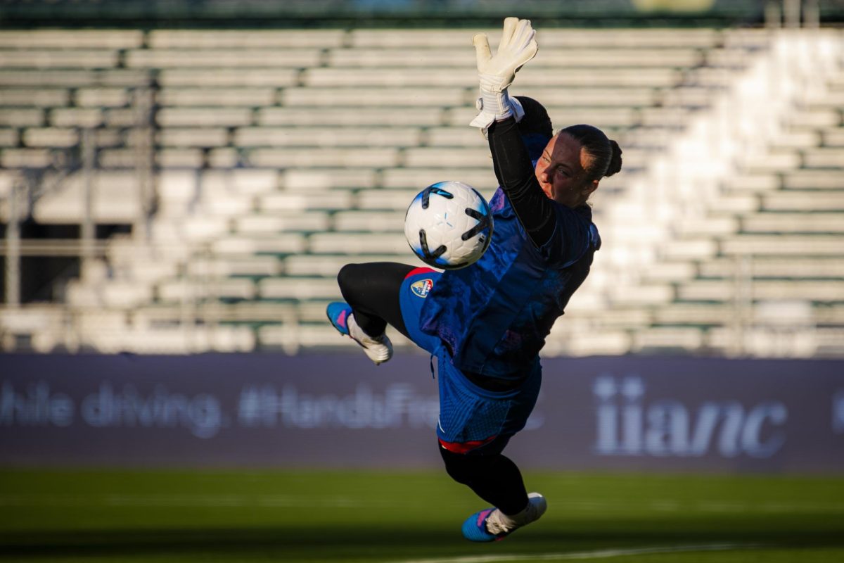 Goalkeeper Kailen Sheridan (1) makes a stop in warmups before the game against Seattle Reign FC in First Horizon Stadium at WakeMed Soccer Park on Saturday, July 4, 2026. NC Courage FC defeated Seattle Reign FC 3-1.