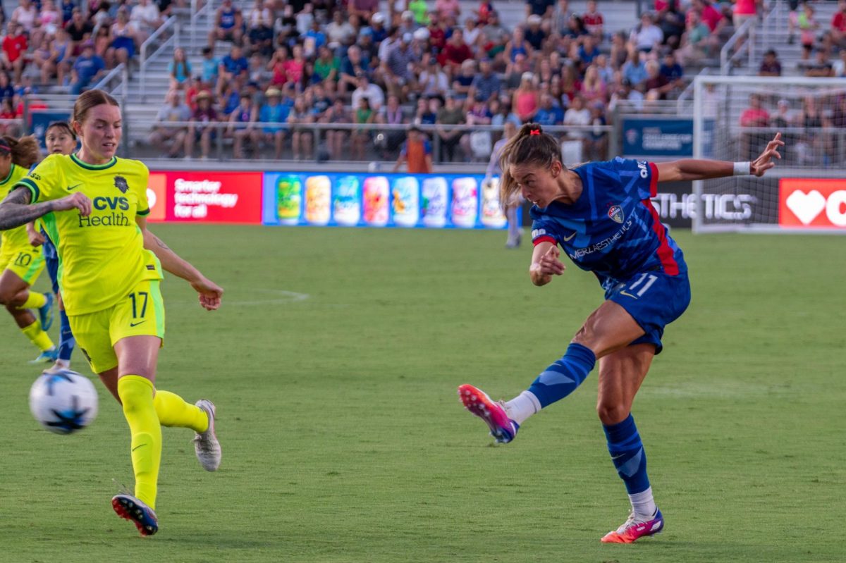Defender Feli Rauch passes the ball during the match against Washington Spirit FC at First Horizon Stadium at WakeMed Soccer Park on Saturday, July 11, 2026. The Spirit beat the Courage 2-0.