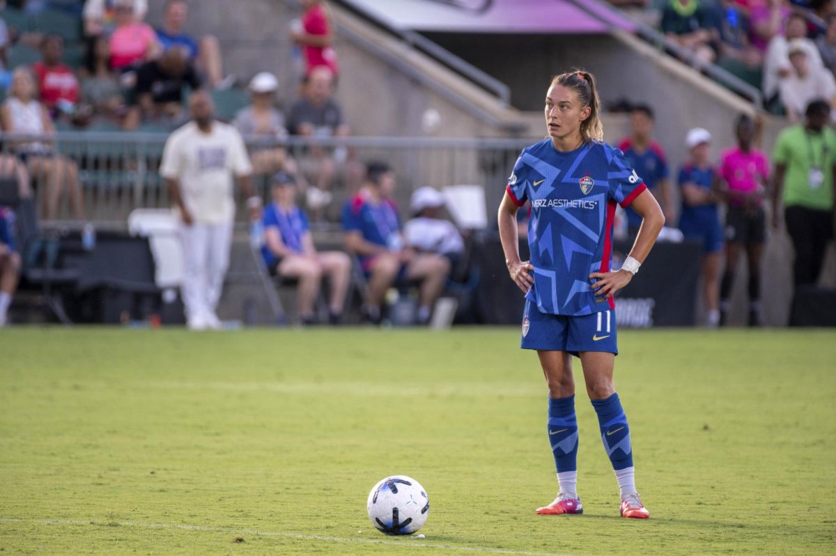 Defender Feli Rauch prepares the ball for a penalty kick during the match against Washington Spirit FC at First Horizon Stadium at WakeMed Soccer Park on Saturday, July 11, 2026. The Spirit beat the Courage 2-0.