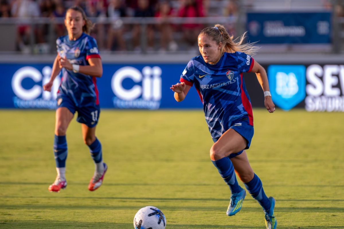 Midfielder Ashley Sanchez dribbles the ball during the match against Washington Spirit FC at First Horizon Stadium at WakeMed Soccer Park on Saturday, July 11, 2026. The Spirit beat the Courage 2-0.
