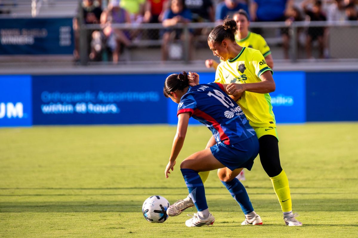 Defender Uno Shiragaki loses the ball during the match against Washington Spirit FC at First Horizon Stadium at WakeMed Soccer Park on Saturday, July 11, 2026. The Spirit beat the Courage 2-0.