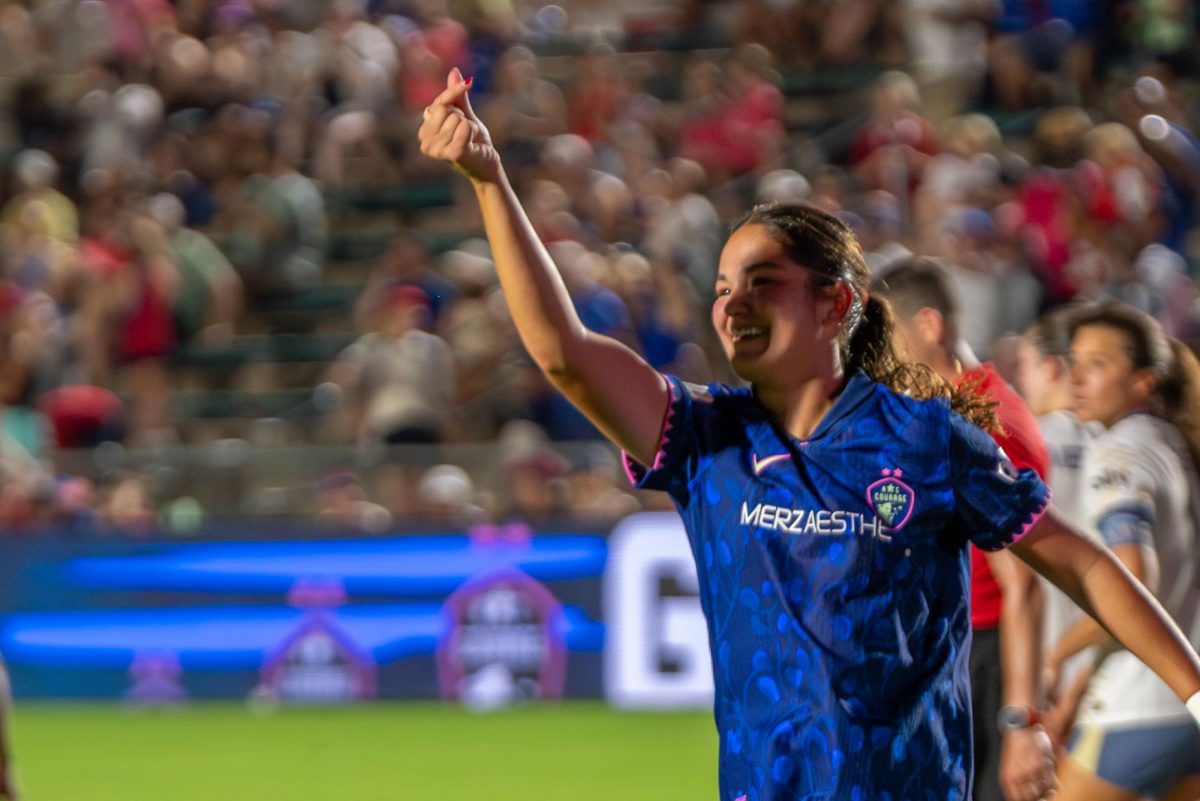 Midfielder Riley Jackson celebrates during the game against Seattle at First Horizon Stadium at WakeMed Soccer Park on Saturday, July 4, 2026. North Carolina beat Seattle 3-1.