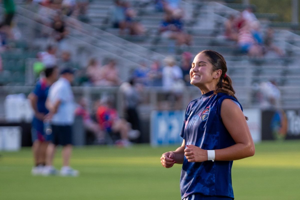 Midfielder Riley Jackson smiles after scoring before the game against Seattle at First Horizon Stadium at WakeMed Soccer Park on Saturday, July 4, 2026. North Carolina beat Seattle 3-1.